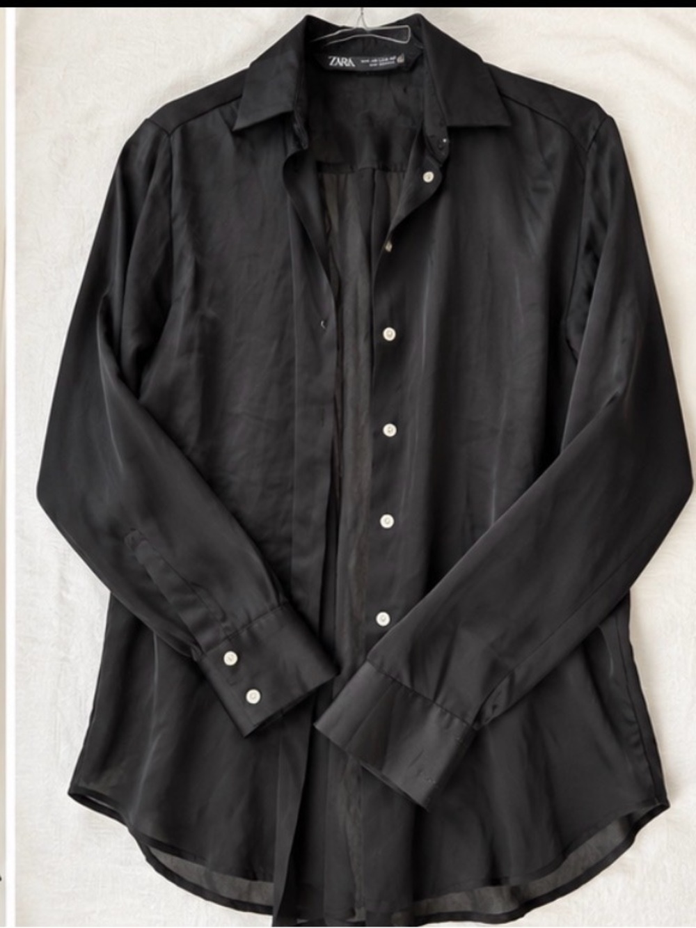 Zara Black Satin Button-Down Blouse
